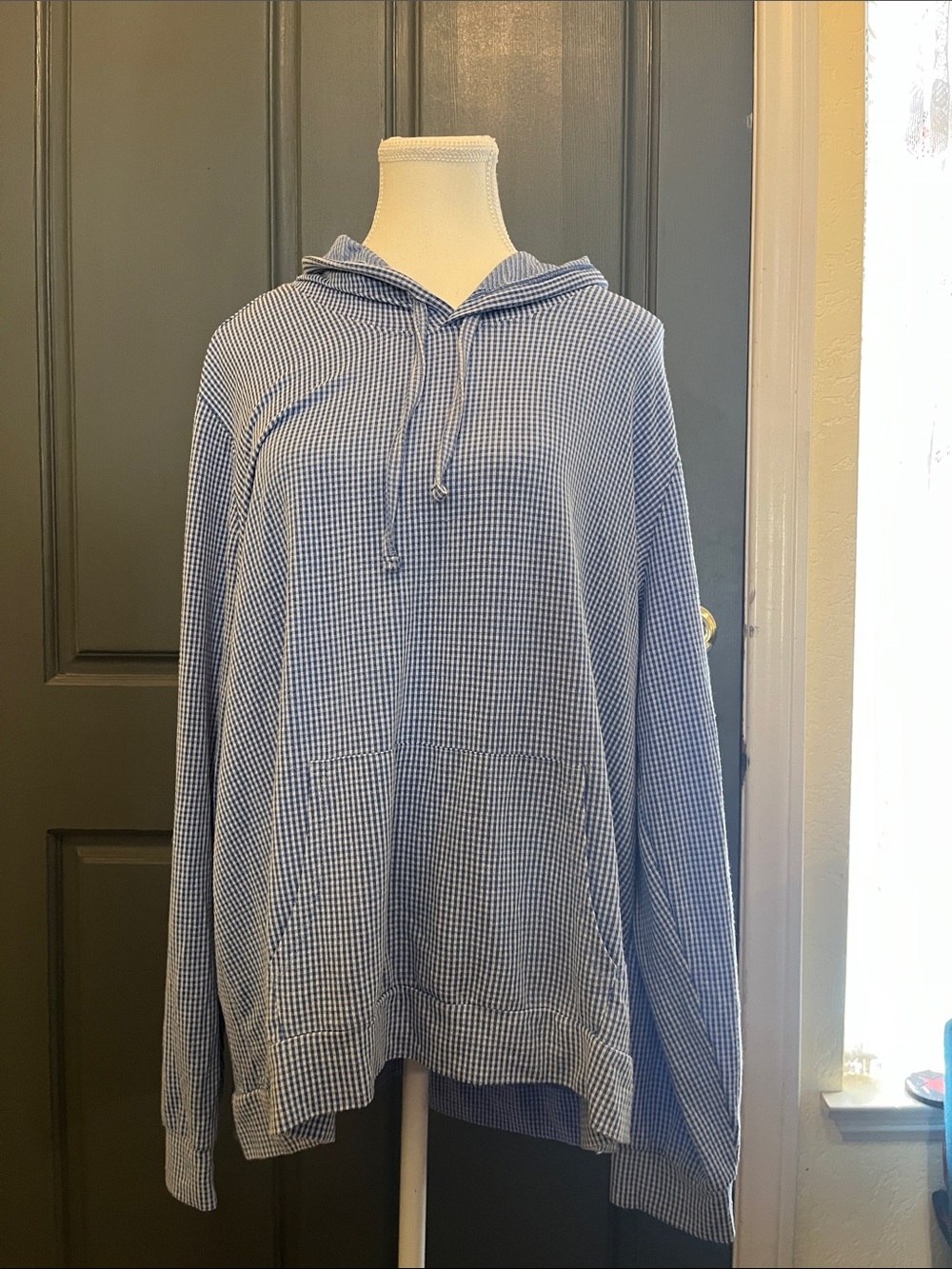 Women's causal blue gingham hoodie